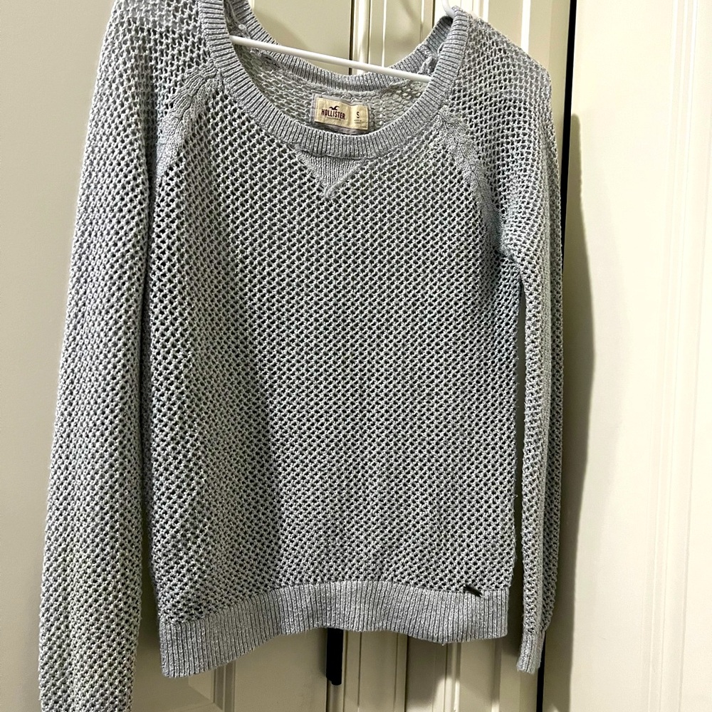 Hollister gray crochet sweater